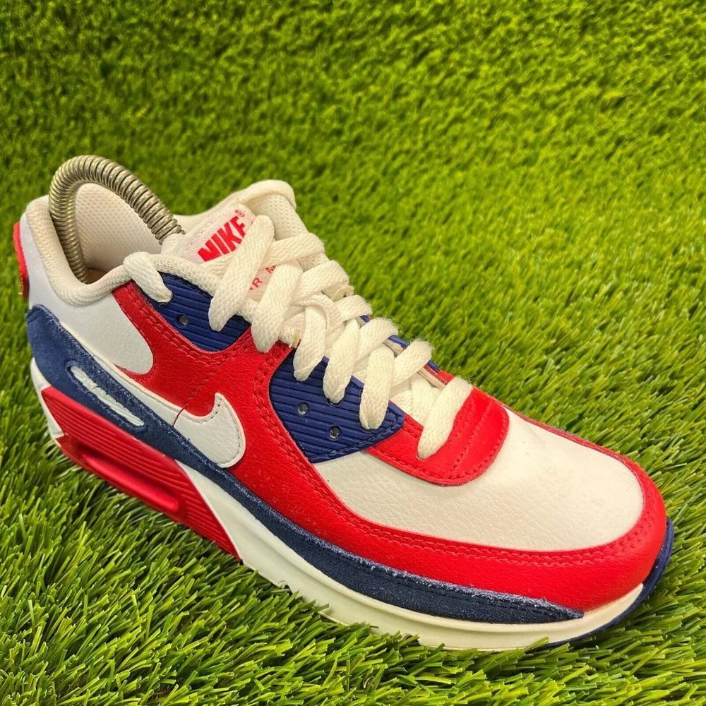 Nike Air Max 90 USA Boys Size 5Y Red White Blue Athletic Running Shoes Sneakers